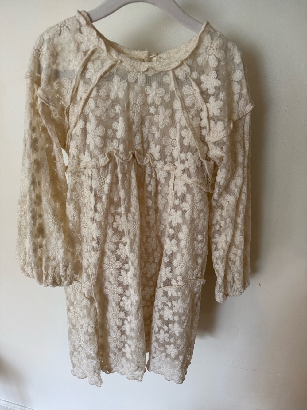 Zara Cream Lace Floral Long-Sleeve Dress with Slip for Girls